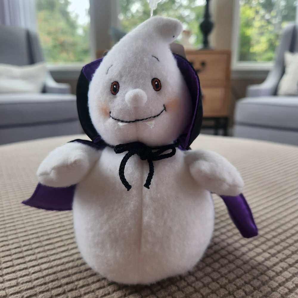 Vintage Hallmark Count Ghostula Plush 6" White NWT Vampire Cape Halloween Decor